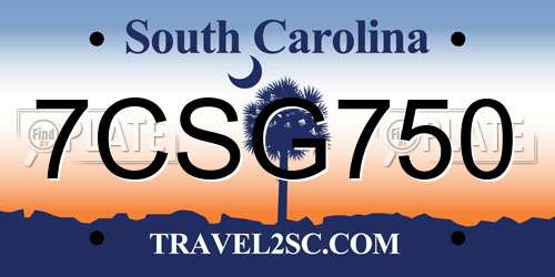 7CSG750 South Carolina License Plate