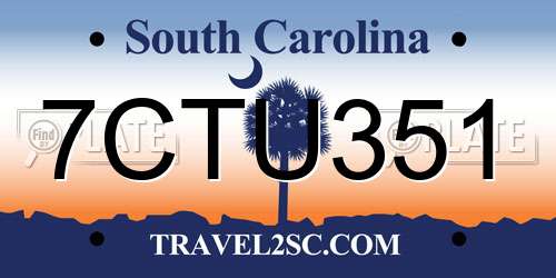 7CTU351 South Carolina License Plate