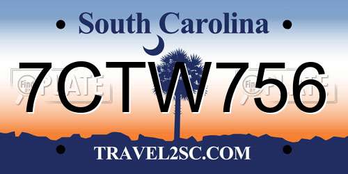 7CTW756 South Carolina License Plate