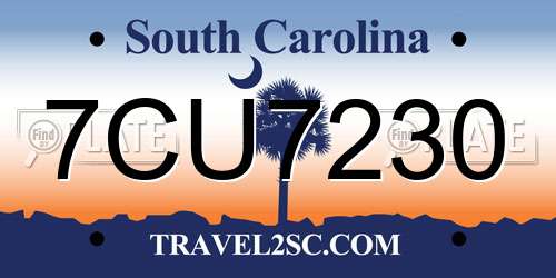 7CU7230 South Carolina License Plate