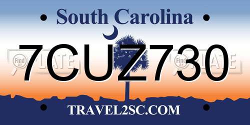 7CUZ730 South Carolina License Plate