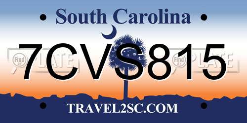 7CVS815 South Carolina License Plate