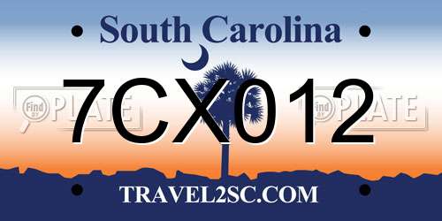 7CX012 South Carolina License Plate