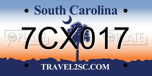 7CX017 South Carolina License Plate