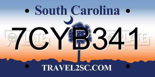 7CYB341 South Carolina License Plate