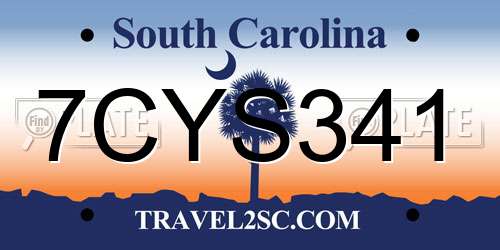 7CYS341 South Carolina License Plate