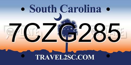 7CZG285 South Carolina License Plate