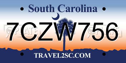 7CZW756 South Carolina License Plate