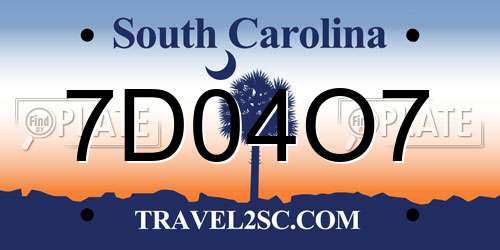 7D04O7 South Carolina License Plate