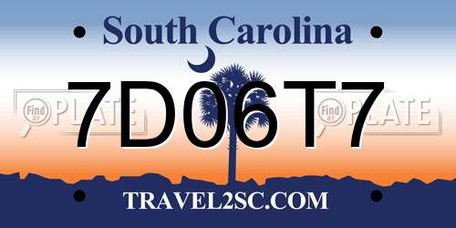 7D06T7 South Carolina License Plate