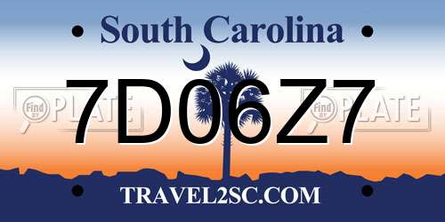 7D06Z7 South Carolina License Plate