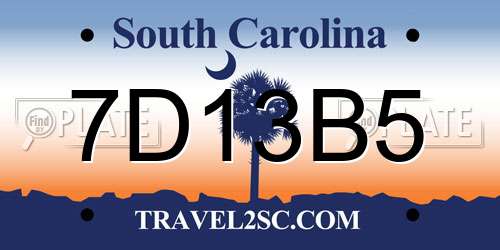 7D13B5 South Carolina License Plate