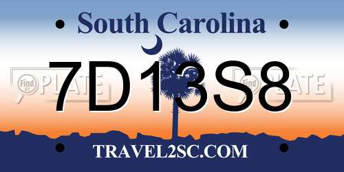 7D13S8 South Carolina License Plate