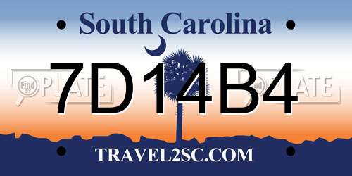 7D14B4 South Carolina License Plate