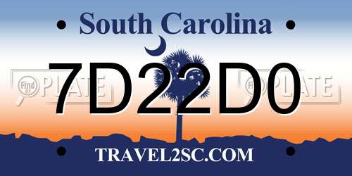 7D22D0 South Carolina License Plate