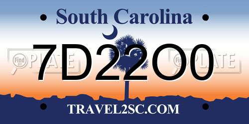 7D22O0 South Carolina License Plate