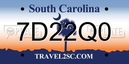 7D22Q0 South Carolina License Plate