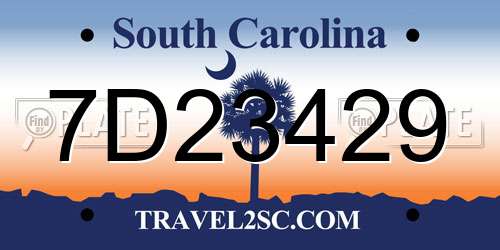 7D23429 South Carolina License Plate