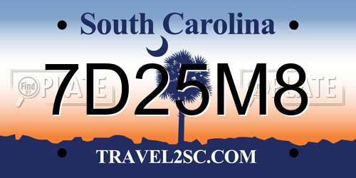 7D25M8 South Carolina License Plate
