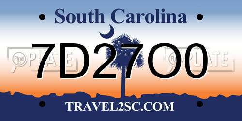 7D27O0 South Carolina License Plate