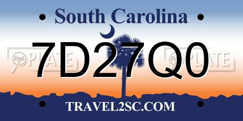 7D27Q0 South Carolina License Plate