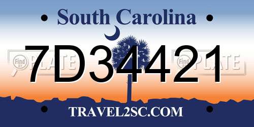 7D34421 South Carolina License Plate