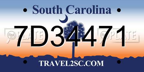 7D34471 South Carolina License Plate