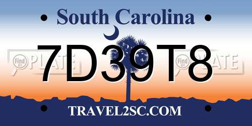 7D39T8 South Carolina License Plate