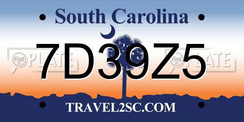 7D39Z5 South Carolina License Plate