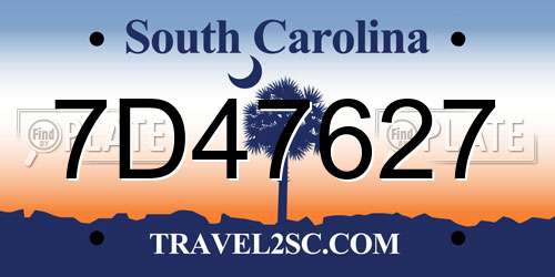 7D47627 South Carolina License Plate