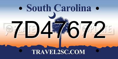 7D47672 South Carolina License Plate