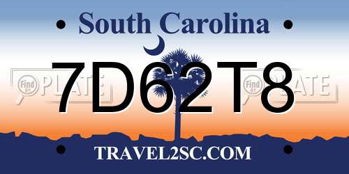 7D62T8 South Carolina License Plate