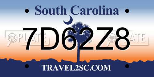 7D62Z8 South Carolina License Plate