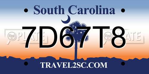 7D67T8 South Carolina License Plate