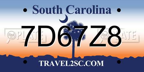 7D67Z8 South Carolina License Plate