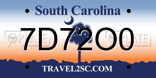 7D72O0 South Carolina License Plate
