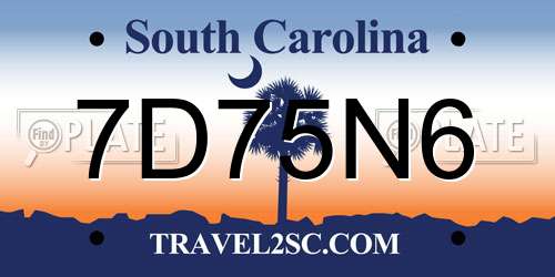 7D75N6 South Carolina License Plate