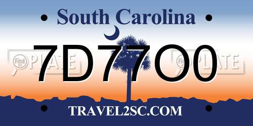 7D77O0 South Carolina License Plate