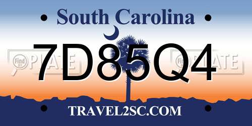 7D85Q4 South Carolina License Plate