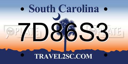 7D86S3 South Carolina License Plate