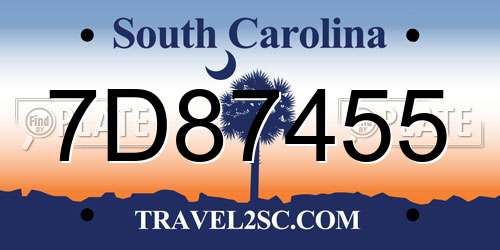 7D87455 South Carolina License Plate