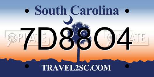7D88O4 South Carolina License Plate