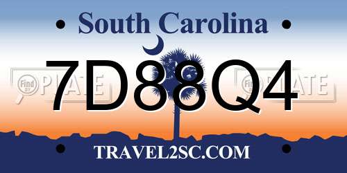 7D88Q4 South Carolina License Plate