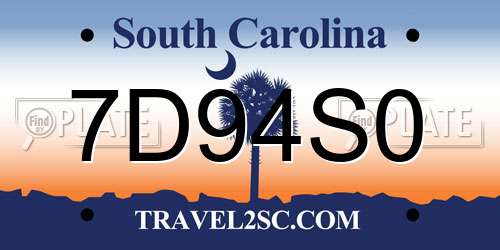 7D94S0 South Carolina License Plate