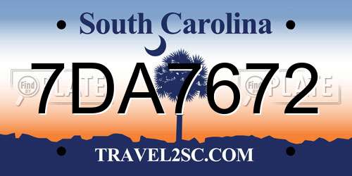 7DA7672 South Carolina License Plate