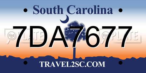 7DA7677 South Carolina License Plate