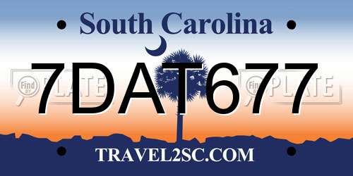 7DAT677 South Carolina License Plate