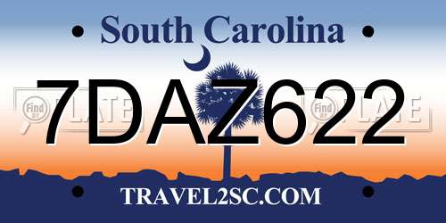 7DAZ622 South Carolina License Plate
