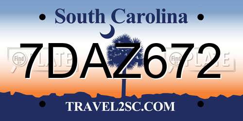 7DAZ672 South Carolina License Plate