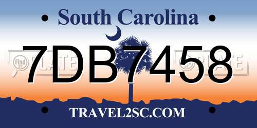 7DB7458 South Carolina License Plate